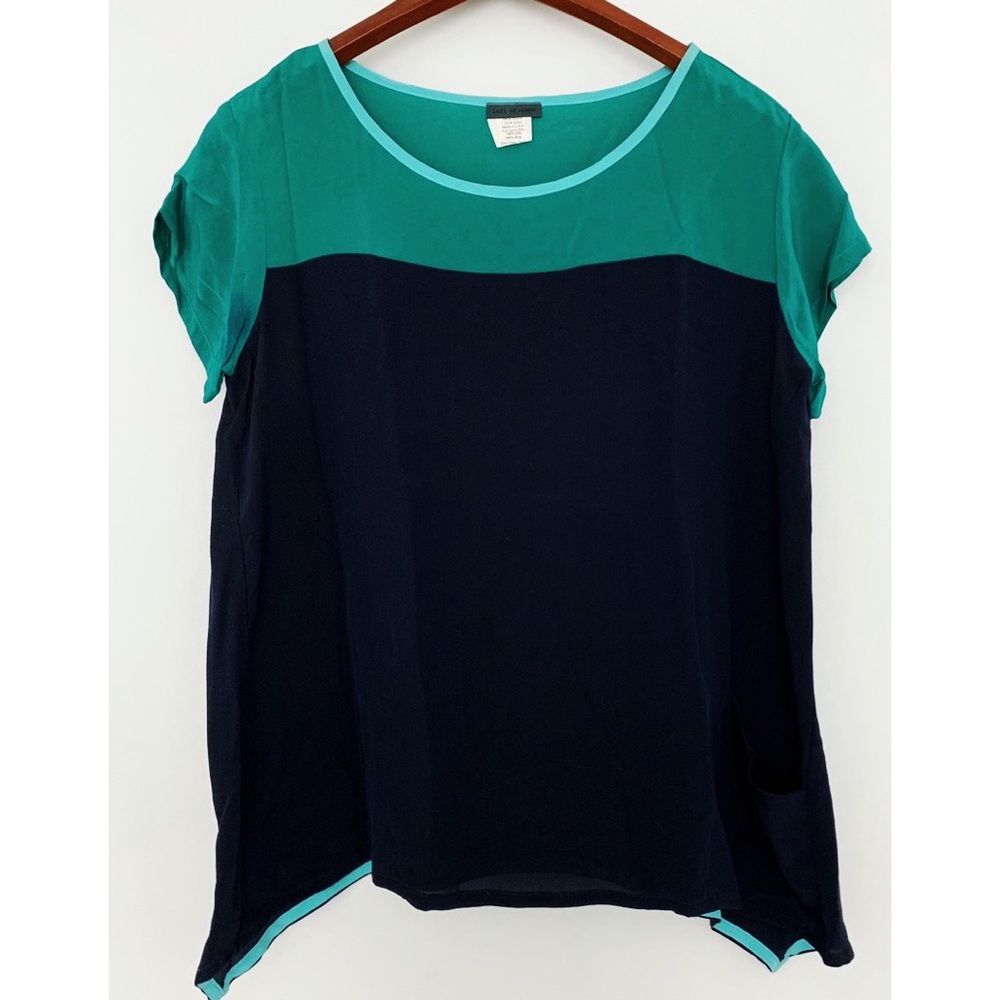 Short Sleeve Colorblocked Top with Hi Lo Hem